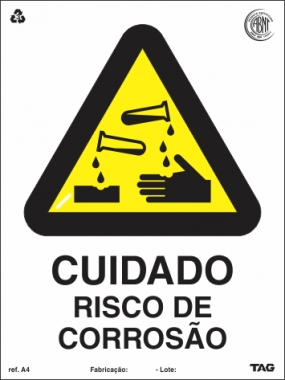 Placas Alerta A4 - Cuidado risco de corrosão