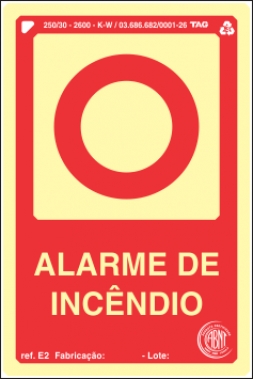 Placas Fotoluminescentes Equipamento - Alarme de Incêndio - E2